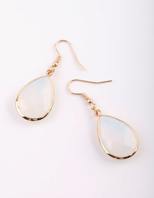 Gold Teardrop Earrings with Moonstone