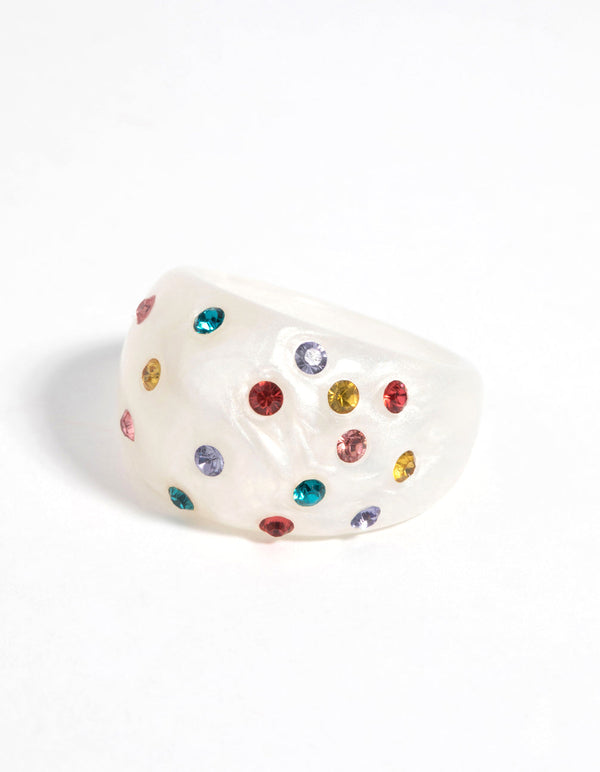 90s White Ring with Diamantes