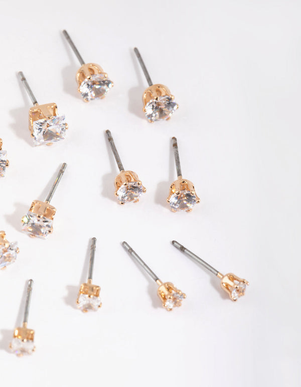 Gold Cubic Zirconia Classic Stud Earring Pack