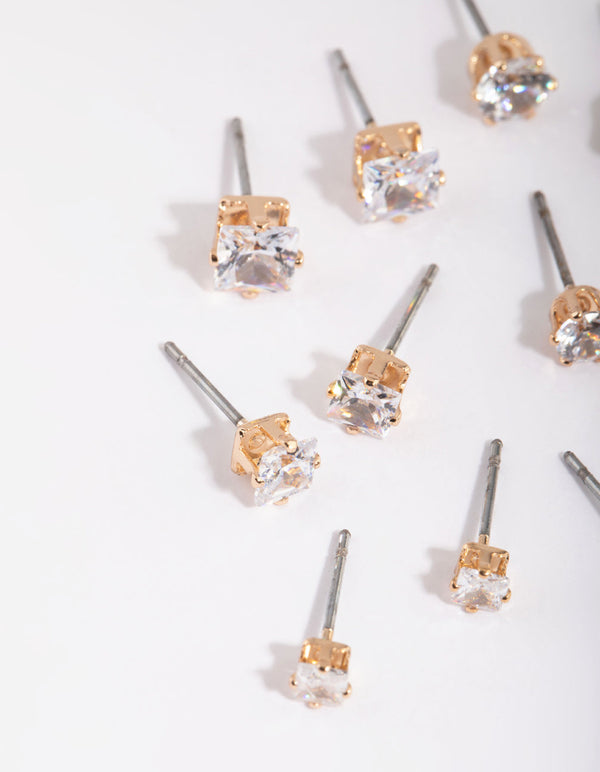 Gold Cubic Zirconia Classic Stud Earring Pack
