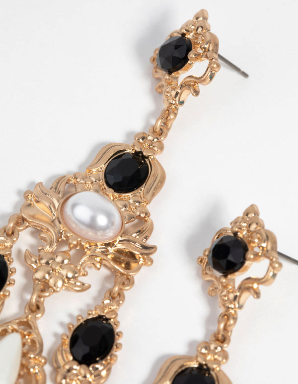Black Embellished Drop Earrings