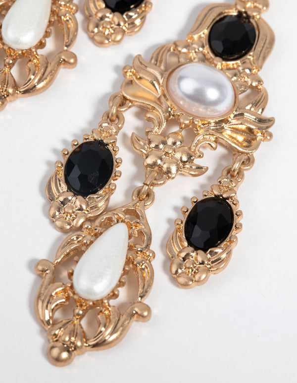 Black Embellished Drop Earrings