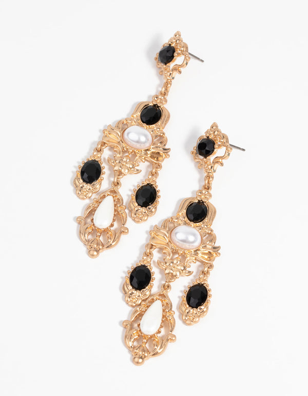 Black Embellished Drop Earrings