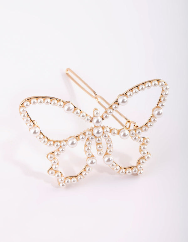 Gold and Pearl Butterfly Clip