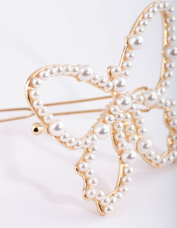Gold and Pearl Butterfly Clip