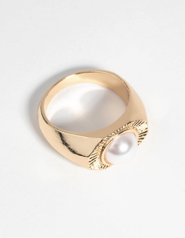 Gouden zeshoekige parelring