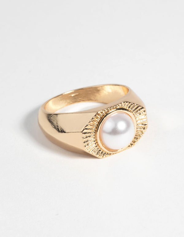 Gouden zeshoekige parelring