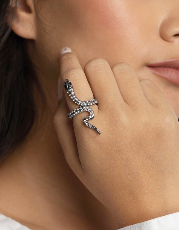 Rhodium Crystal Snake Ring