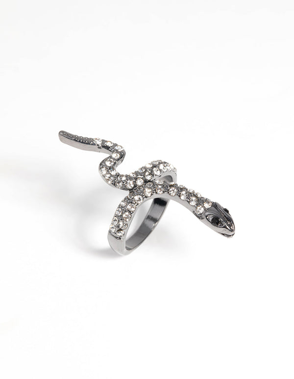 Rhodium Crystal Snake Ring