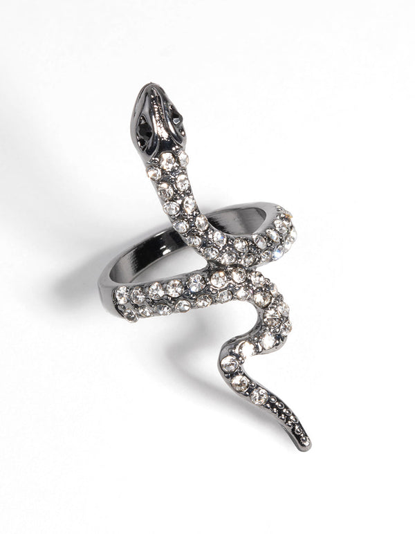 Rhodium Crystal Snake Ring