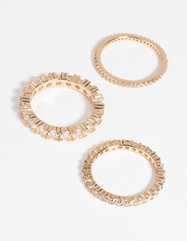 Gold Cubic Zirconia Triple Band Ring