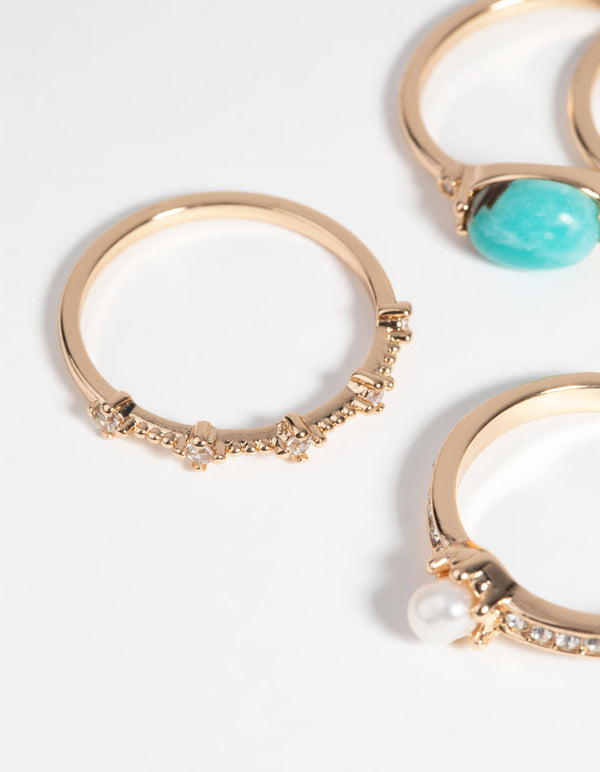 Gold Pearl and Semi-Precious Ring Pack