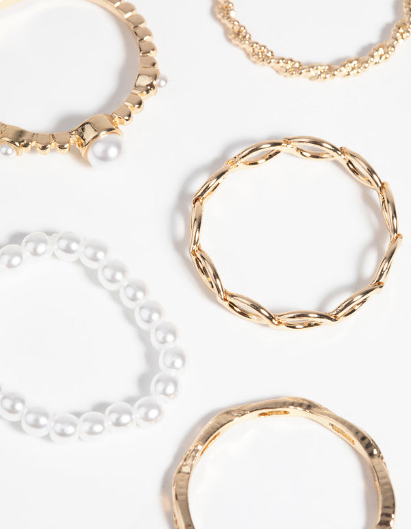 Gold Pearl and Twist Ring Pack