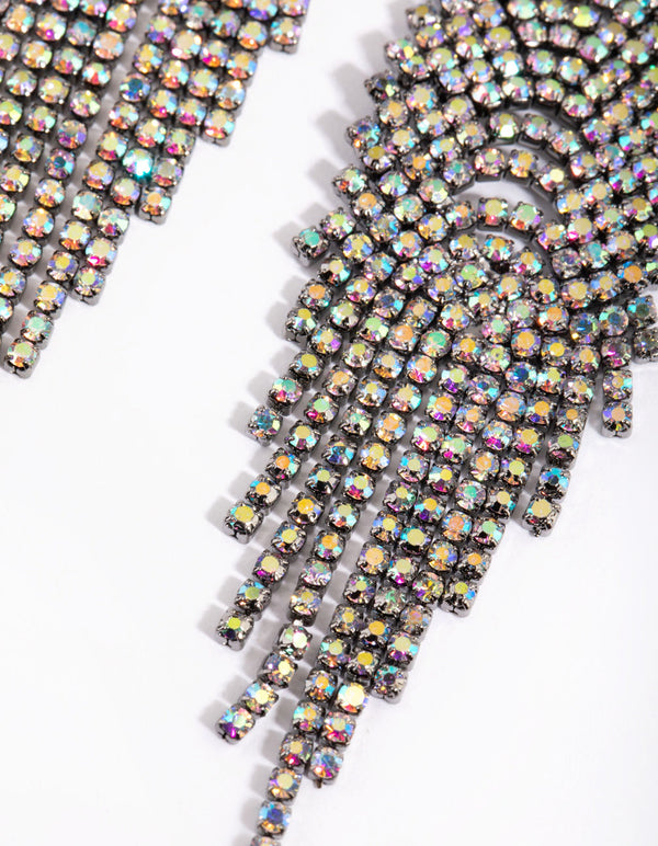 Gunmetal Diamante Waterfall Drop Earrings