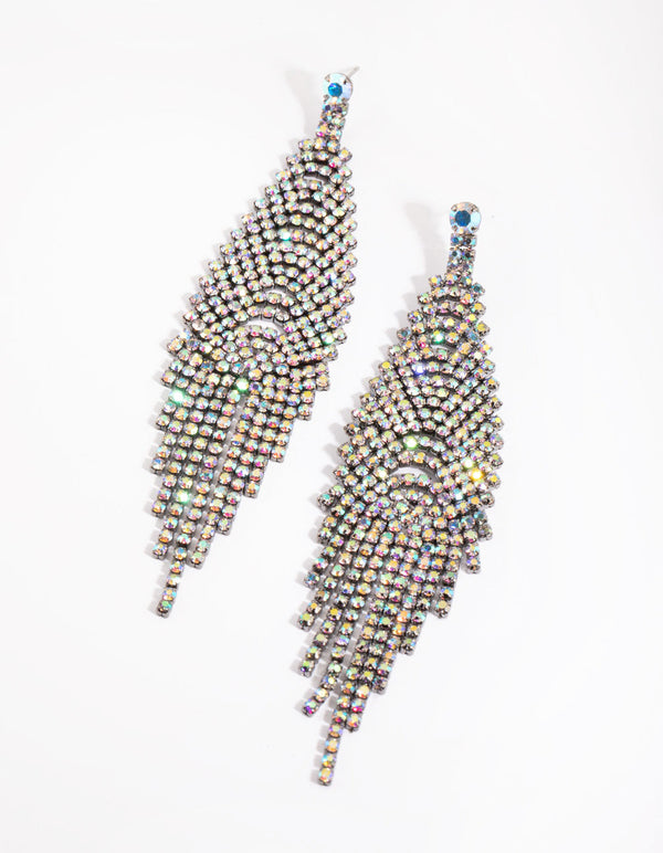 Gunmetal Diamante Waterfall Drop Earrings