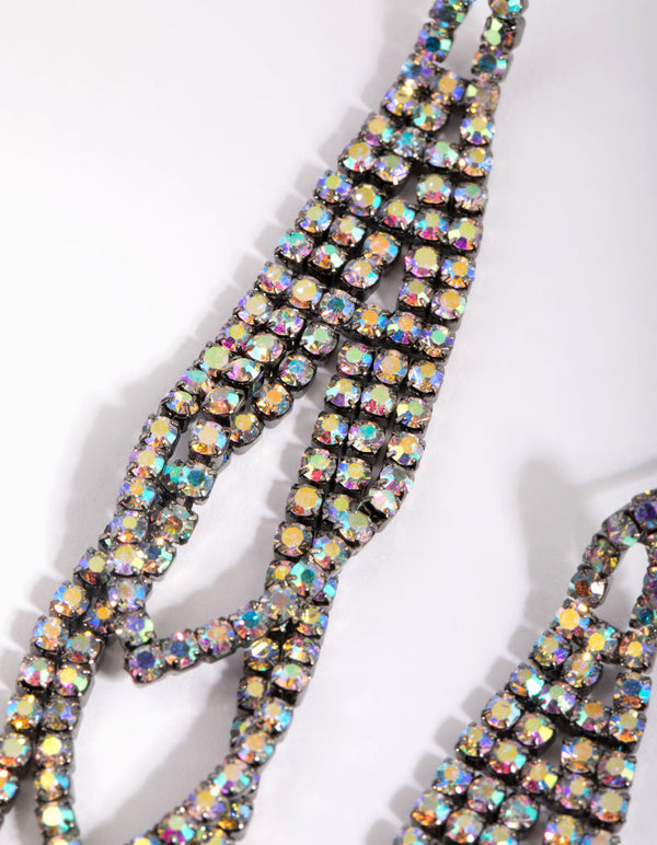 Gunmetal Diamante Drop Earrings