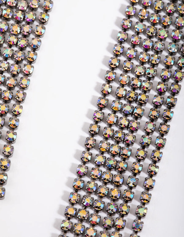 Gunmetal Diamante Tassel Drop Earrings