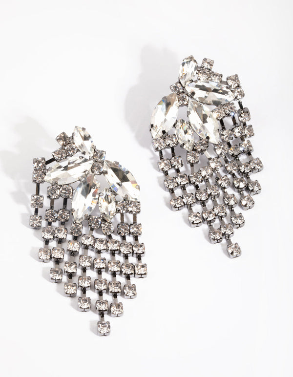 Gunmetal Navette Chain Stud Earrings