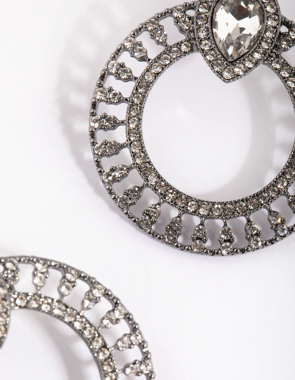 Gunmetal Circular Diamante Stud Earrings