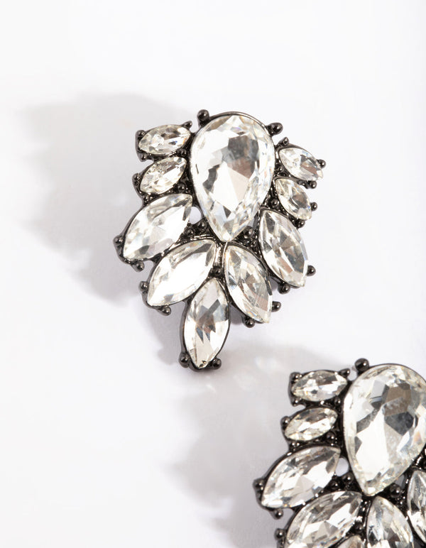 Gunmetal Diamante Statement Stud Earrings