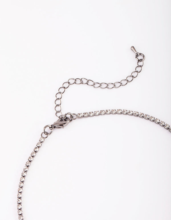 Gunmetal Marquise Diamante Necklace and Earrings Set