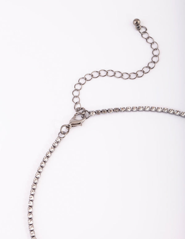Gunmetal Teardrop Diamante Necklace and Earrings Set