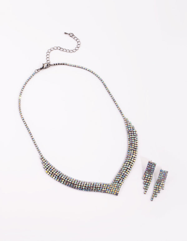 Gunmetal Diamante Necklace and Earrings Set