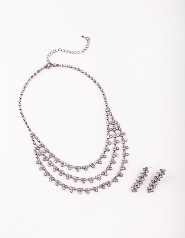 Gunmetal Diamante Necklace and Earrings Set