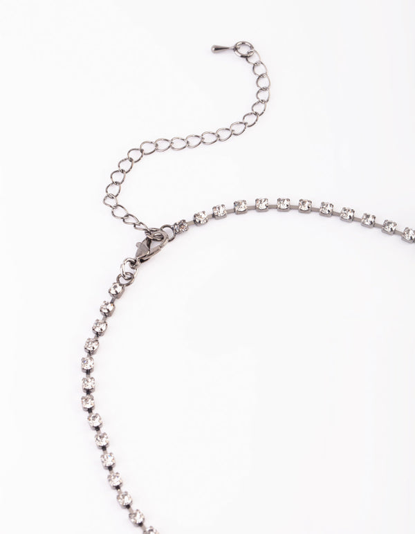 Gunmetal Diamante Necklace and Earrings Set