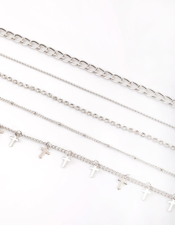 Rhodium Cross Choker Necklace