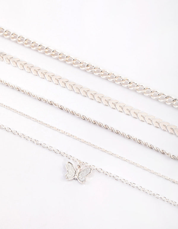 Silver Glitter Butterfly Choker Necklace