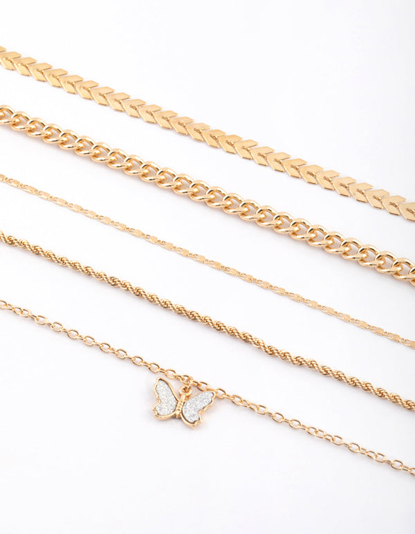 Gold Glitter Butterfly Choker Necklace
