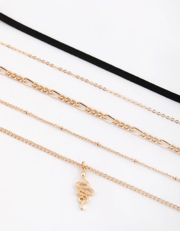 Gold Snake Charm Choker Necklace