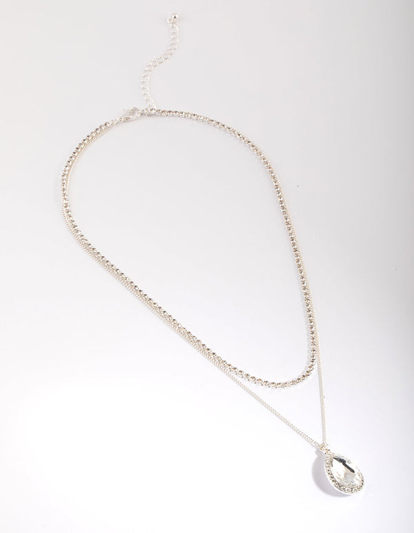 Silver Diamante Layered Necklace