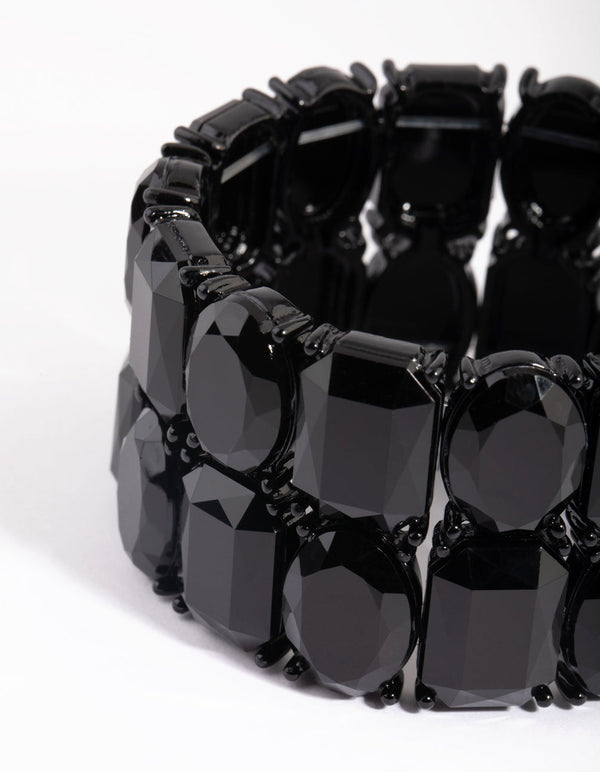 Matte Black Diamante Stretch Bracelet