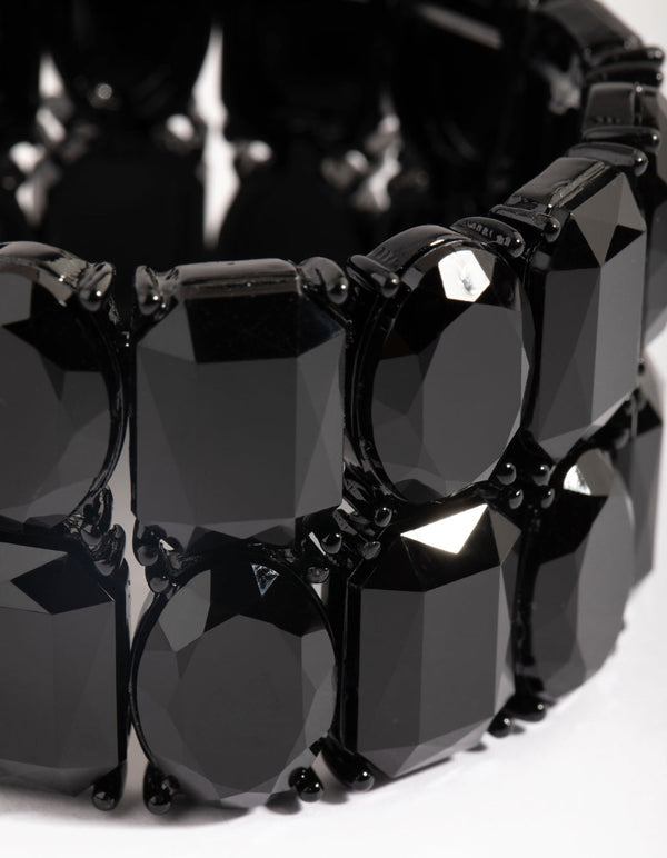 Matte Black Diamante Stretch Bracelet