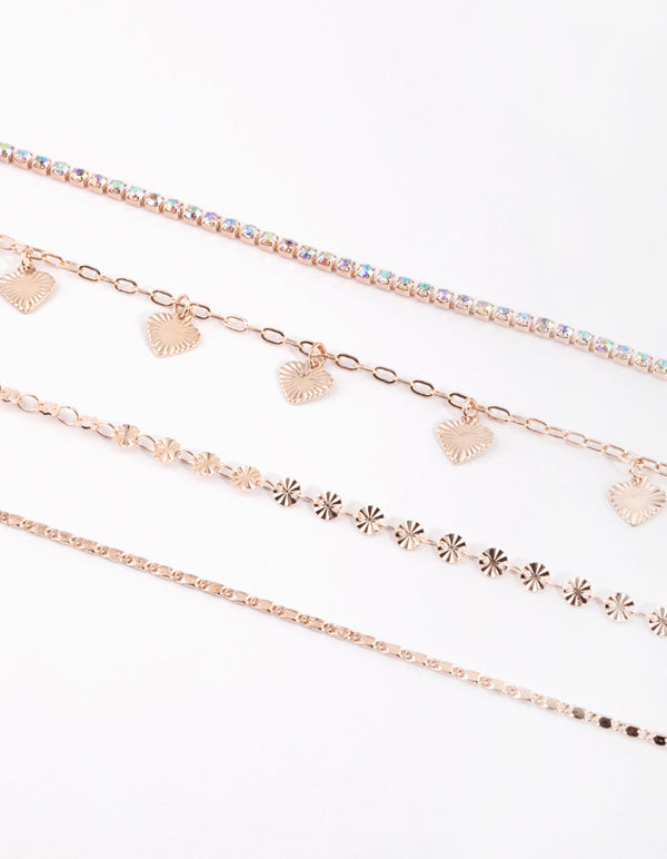 Rose Gold Hearts Bracelet and Anklet