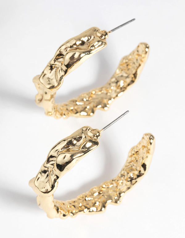 Gold Plated Molten Hoop Earrings