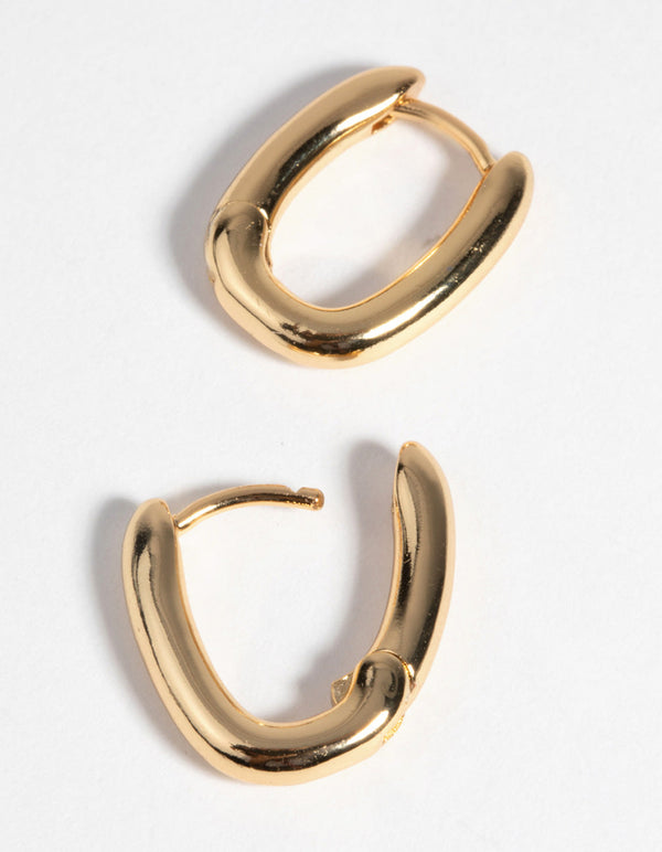 Gold Plated Oval Huggie Hoop Earrings