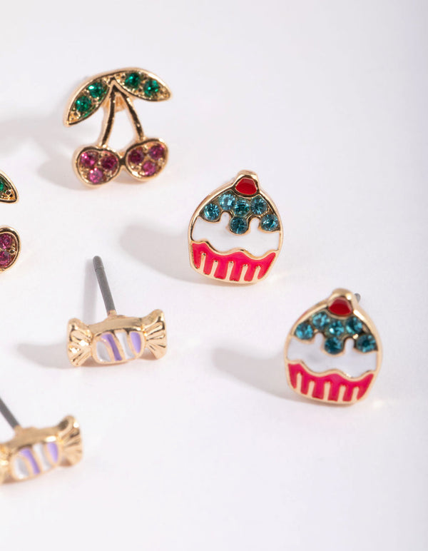Gold Cherry and Sweets Stud Earring Pack