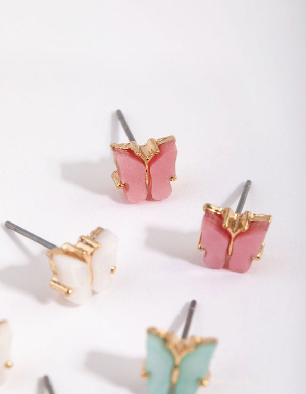 Gold Pastel Butterfly Stud Earring Pack