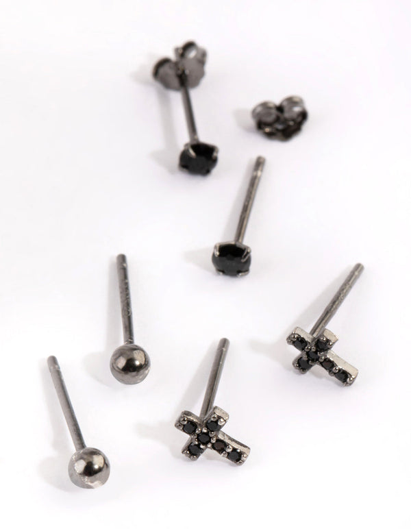 Sterling Silver Cross and Diamante Stud Earring Pack