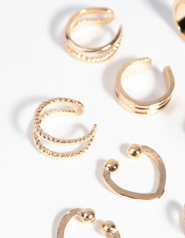 Gold Textured Ear Cuff Earring Pack