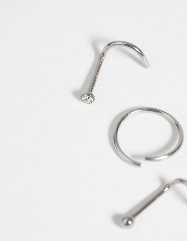 Surgical Steel Nose Stud and Ring Pack with Diamantes