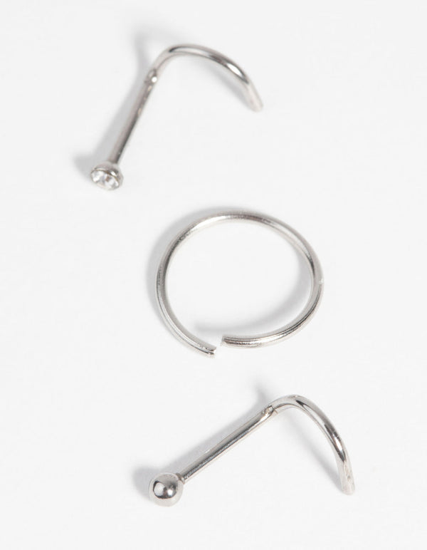 Surgical Steel Nose Stud and Ring Pack with Diamantes