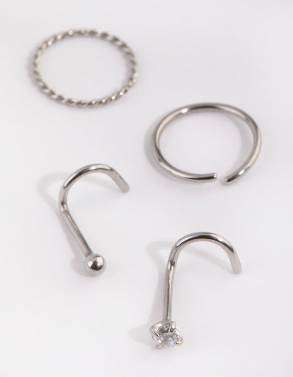 Surgical Steel Diamante Nose Ring Pack