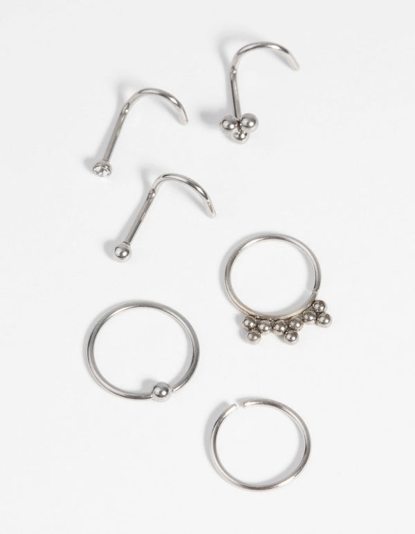 Surgical Steel Cluster Nose Stud and Ring Pack