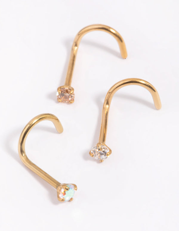 Gold Plated Surgical Steel Nose Stud Pack