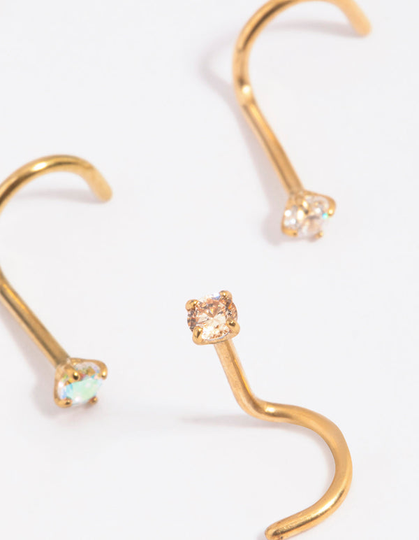 Gold Plated Surgical Steel Nose Stud Pack