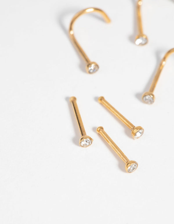 Gold-Plated Surgical Steel Nose Stud Pack